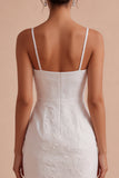 Kwiatowa Żakardowa Bodycur Spaghetti Strings Mini Little White Dress