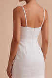 Kwiatowa Żakardowa Bodycur Spaghetti Strings Mini Little White Dress