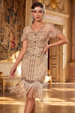 Błyszcząca, złota cekina z cekinami – krótkie suknie Great Gatsby Party z frędzlami
