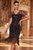 Błyszcząca, złota cekina z cekinami – krótkie suknie Great Gatsby Party z frędzlami