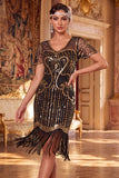 Błyszcząca, złota cekina z cekinami – krótkie suknie Great Gatsby Party z frędzlami