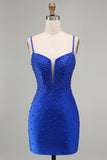 Gorset z Royal Blue Pearls – dopasowana krótka sukienka na homecoming z koralikami