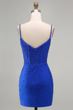 Gorset z Royal Blue Pearls – dopasowana krótka sukienka na homecoming z koralikami