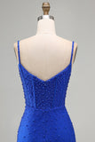Gorset z Royal Blue Pearls – dopasowana krótka sukienka na homecoming z koralikami