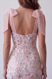 Blush Sequins, haft z grubymi ramiączkami, dopasowana krótka sukienka koktajlowa