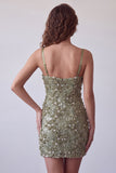 Olive Sequins, kwieciste aplikacje, ramiączka spaghetti, body-short koktajlowa sukienka koktajlowa
