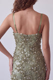 Olive Sequins, kwieciste aplikacje, ramiączka spaghetti, body-short koktajlowa sukienka koktajlowa