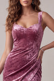 Fuksjowa bodycon Sweetheart Velvet Cuped Midi Cocktail Dress with Sit with Stit