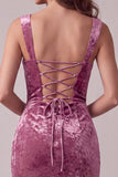 Fuksjowa bodycon Sweetheart Velvet Cuped Midi Cocktail Dress with Sit with Stit