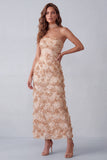 Khaki Sheath bez ramiączek z cekinami i aplikacjami maxi Formal Dress