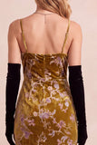 Sukienka Maxi Formal Mustard Gold Sheath Spaghetti Velvet Print