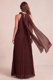 Chocolates A-line Halter Chiffon Pliated Maxi Formal Dress z 3D Flower