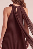 Chocolates A-line Halter Chiffon Pliated Maxi Formal Dress z 3D Flower