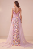 Różowy gorset Mermaid Wel Neck Floral Cellliques Satin Maxi Formal Dress z rozcięciem