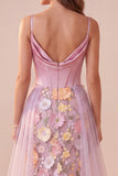 Różowy gorset Mermaid Wel Neck Floral Cellliques Satin Maxi Formal Dress z rozcięciem