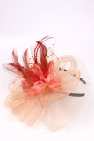 Pomarańczowe sinamay Mesh Loops 3D Fabric Flower Feathers Koronka Fascynator Chata z koralikami