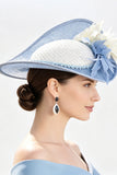 Niebiesko-biały, jednolity Sinamay Brand, 3D tkanina Kwiatowa Kapelusz Fascinator z piórami