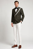 Army Green dwuczęściowe asymetryczne garnitury na bal jednorzędny męski z klapą z szypiastą szyldą