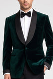Ciemnozielone aksamitne satynowe klapy z klapą jednorzędowe, dwuczęściowe męskie garnitury na studniówkę