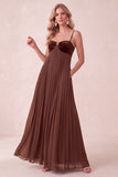 Sukienka maxi Coffee A-Line Sweetheart z plisowanymi kieszeniami