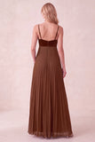 Sukienka maxi Coffee A-Line Sweetheart z plisowanymi kieszeniami