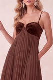 Sukienka maxi Coffee A-Line Sweetheart z plisowanymi kieszeniami