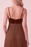 Sukienka maxi Coffee A-Line Sweetheart z plisowanymi kieszeniami
