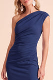 Sukienka gości weselnych z marszczkami na jednym ramieniu
