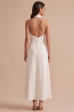 Biała satynowa suknia ślubna midi w kształcie litery A-line