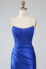 Załaduj obraz do przeglądarki galerii, Królewski Niebieski Długa Gorsetowa Sukienki Na Studniówke Z Rozcięciem