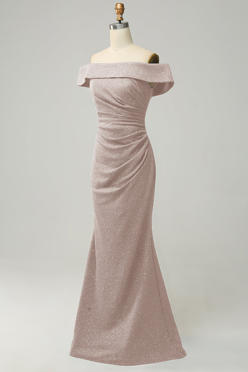Załaduj obraz do przeglądarki galerii, Błyszcząca Syrenka Granatowa Sukienki Dla Druhny z Odkrytymi Ramionami