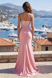 Blush Spaghetti Shoulders Satynowa Sukienka na bal z rozcięciem