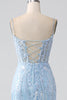 Załaduj obraz do przeglądarki galerii, Niebieski Błyszcząca Sukienka Syrena Studniówka z Cekinami