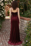 Bordowa Mermaid Velvet Gorset Spaghetti Straps Long Holiday Dress z rozcięciem