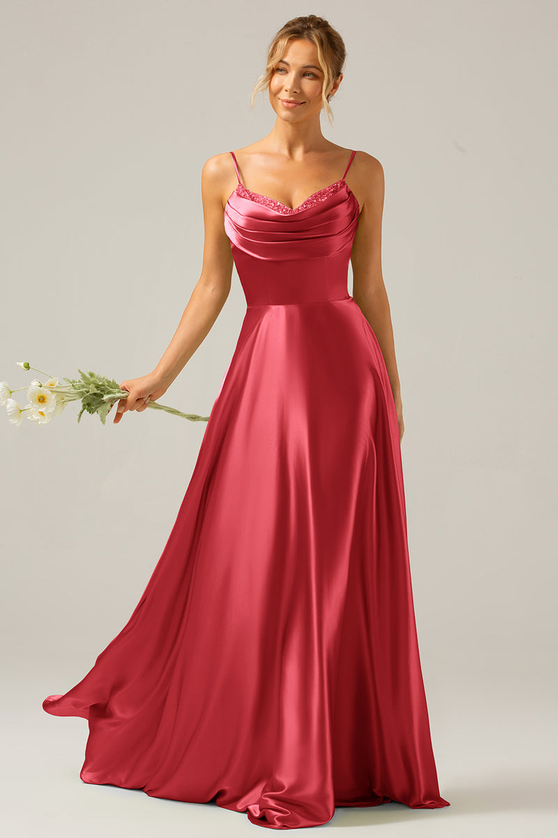 Załaduj obraz do przeglądarki galerii, Zakurzona Róża Cienkich Ramiączkach Sukienki Na Wesele