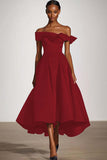 Off The Shoulder A Line satynowa sukienka wizytowa