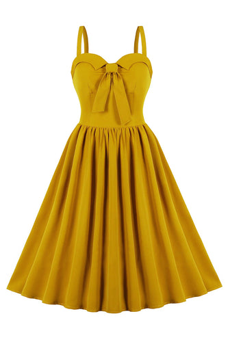 Cienkich Ramiączkach Żółta Sukienka Retro Lata 50