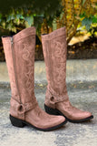 Niebieskie haftowane kowbojki Boho Mid Calf
