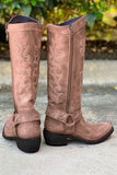 Niebieskie haftowane kowbojki Boho Mid Calf