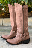 Niebieskie haftowane kowbojki Boho Mid Calf