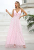 Załaduj obraz do przeglądarki galerii, Różowa Cienkich Ramiączkach Sukienki Na Wesele w Kwiaty