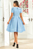 Załaduj obraz do przeglądarki galerii, Niebieska Sukienka Z Krótkimi Rękawami W Stylu Retro Z Lat 50