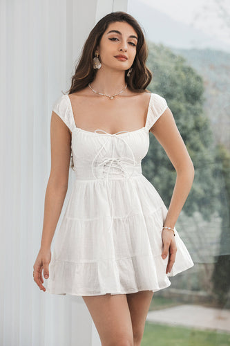 Biała Kwadratowy Dekolt Sukienki Na Komunie