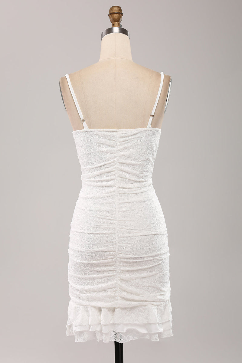 Załaduj obraz do przeglądarki galerii, Biała Marszczony Sukienki Ołówkowe Na Komunie z Koronki