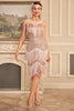 Załaduj obraz do przeglądarki galerii, Błyszcząca Cekiny Ciemnozielona Sukienka Lata 20 z Frędzlami