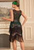 Załaduj obraz do przeglądarki galerii, Błyszcząca Cekiny Ciemnozielona Sukienka Lata 20 z Frędzlami