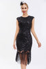 Załaduj obraz do przeglądarki galerii, Cekiny Błyszcząca Czarna Sukienka Lata 20 z Frędzlami