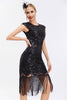 Załaduj obraz do przeglądarki galerii, Cekiny Błyszcząca Czarna Sukienka Lata 20 z Frędzlami