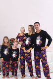 Czarny Wydruk na Halloween Rodzinna Świąteczna Piżama z Długim Rękawem