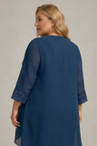 Granatowe 3-częściowe garnitury z długim rękawem plus size – garnitury matki panny młodej